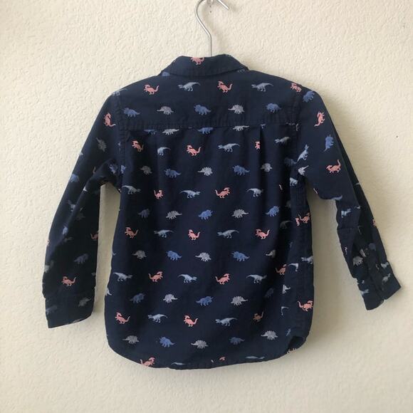 The Children’s Place dinosaur print long sleeve button down shirt navy blue - Picture 3 of 5